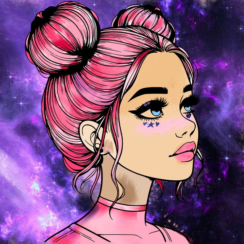 realistic girl with buns on the top of her head