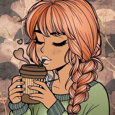 realistic girl drinking coffee