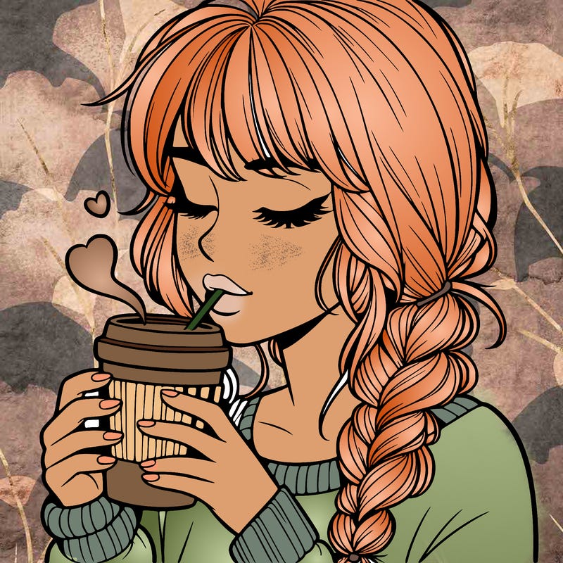 realistic girl drinking coffee