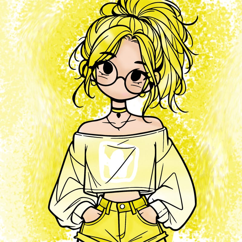 girl with a messy ponytail glasses a baggy crop top and jean shorts