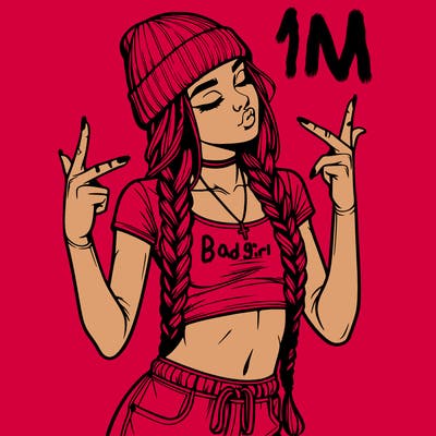 realistic teenage girl with braids and a beanie and crop top doing 🫶🏼