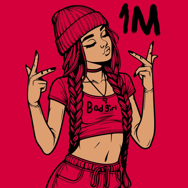 realistic teenage girl with braids and a beanie and crop top doing 🫶🏼