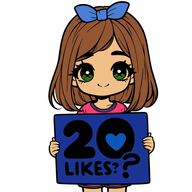 cute realistic girl holding a sign that says 20 likes?
