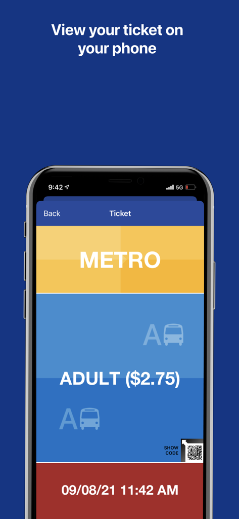 Transit GO Ticket - Transit GO Ticket app screen showing a digital adult Metro fare on a smartphone