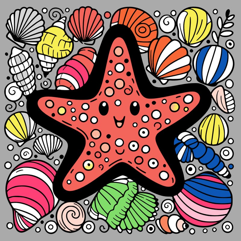 starfish surrounded by seashells