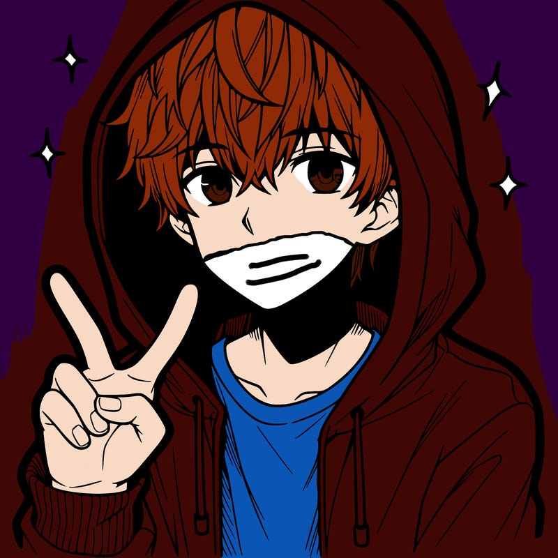 teenage manga boy in a hoodie, doing ✌