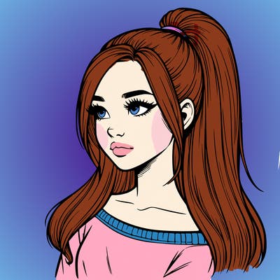 realistic girl with a high ponytail