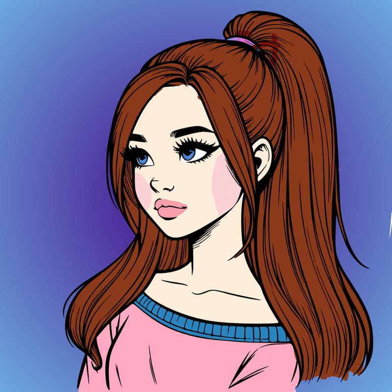 realistic girl with a high ponytail