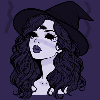 realistic witch girl with wavy hair and lips