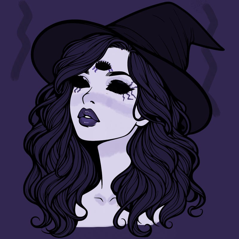 realistic witch girl with wavy hair and lips