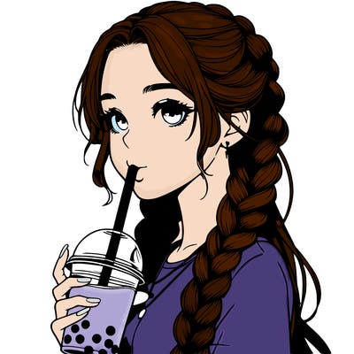 realistic girl with braided hair drinking boba