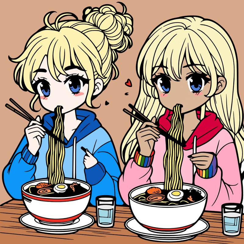 girls eating ramen