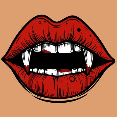 lips with vampire teeth