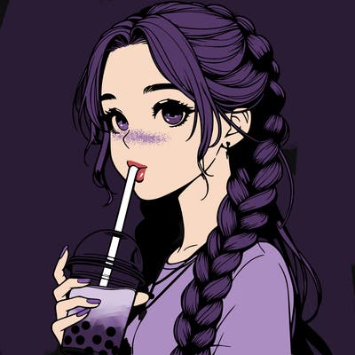 realistic girl with braided hair drinking boba