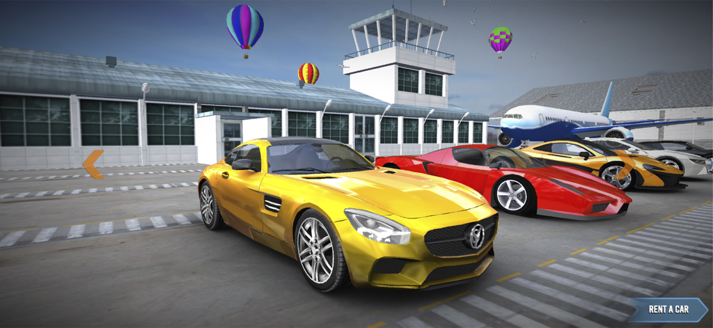 Selection of luxury sports cars available for rent in the Go To Street 2 car salon