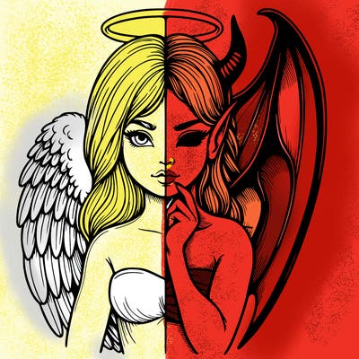 realistic angel half demon