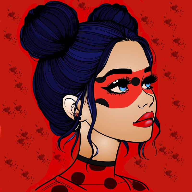 realistic girl with buns on the top of her head