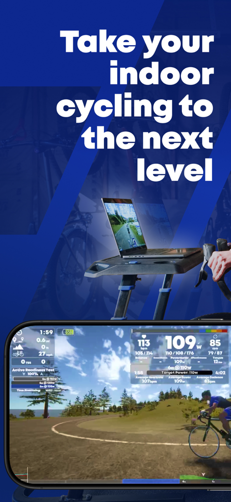 TrainingPeaks Virtual Cycling - Interface de l'application TrainingPeaks Virtual Cycling montrant les données de performance et l'environnement d'entraînement virtuel