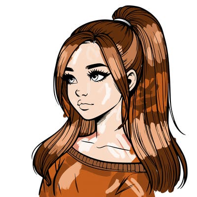 realistic girl with a high ponytail