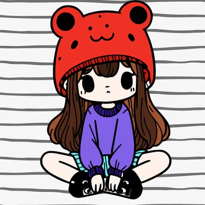 a girl wearing a frog hat and some frog socks