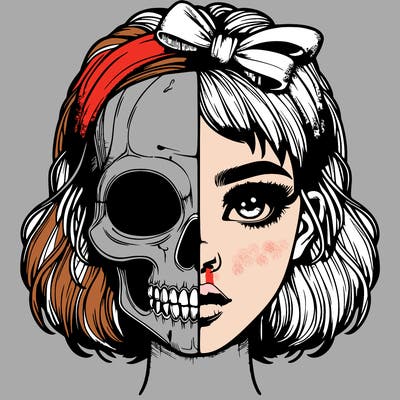 realistic girl with half skull mask