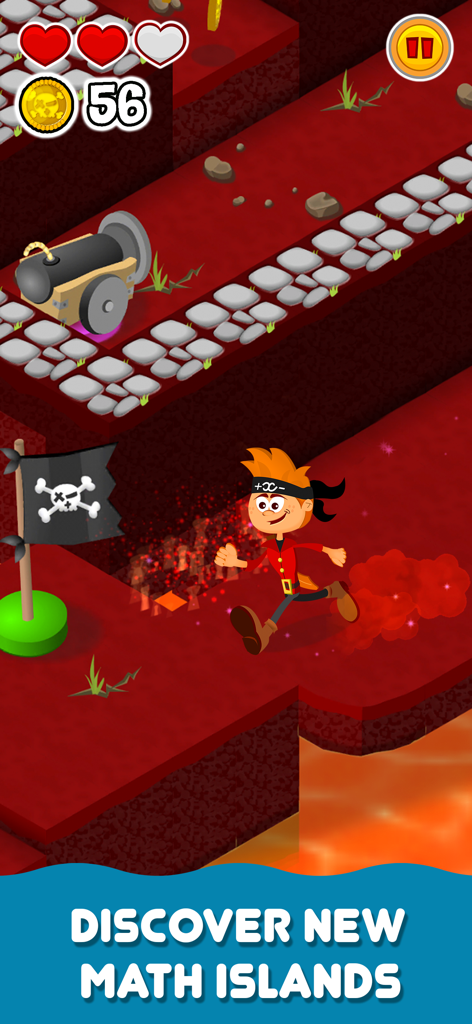 Math Land: Addition Games Kids - Pirate Ray running through a volcanic island level in the Math Land educational game