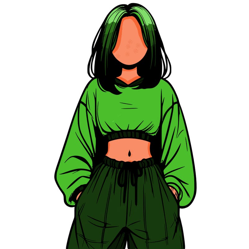 realistic girl faceless with baggy pants and a crop top