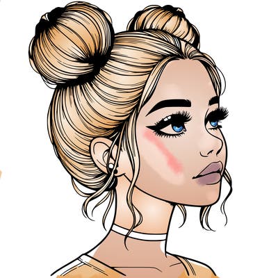 realistic girl with buns on the top of her head