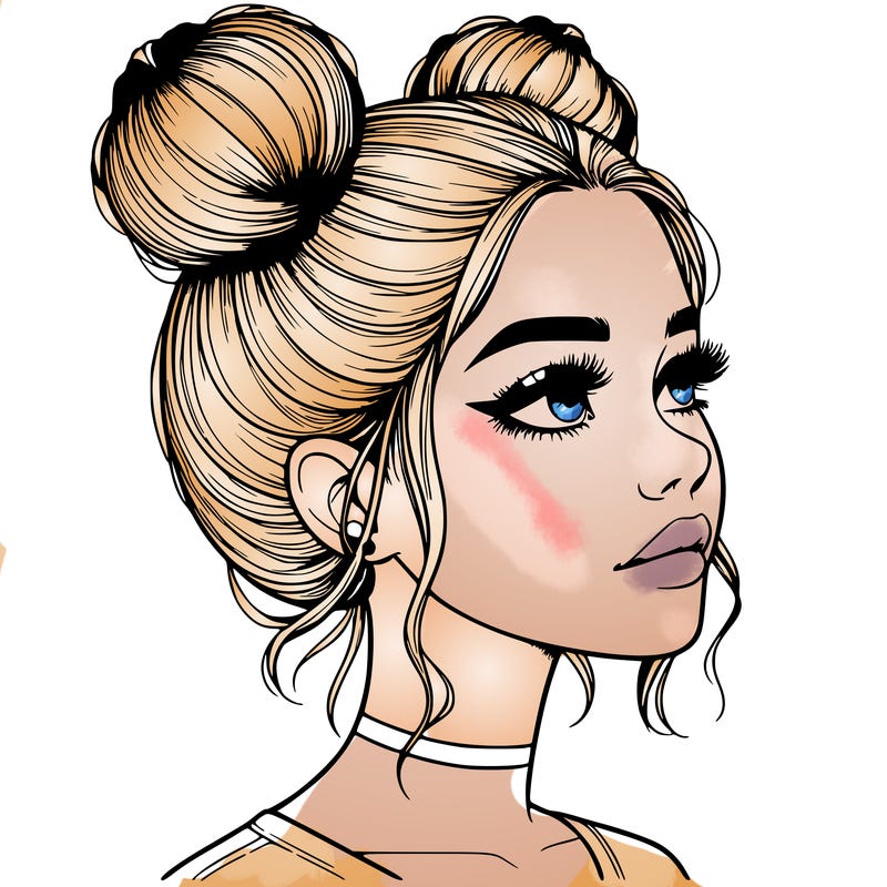 realistic girl with buns on the top of her head