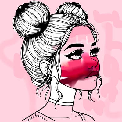 realistic girl with buns on the top of her head