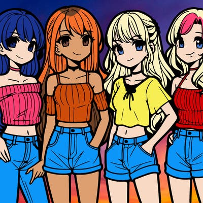 teen manga girls group of 4