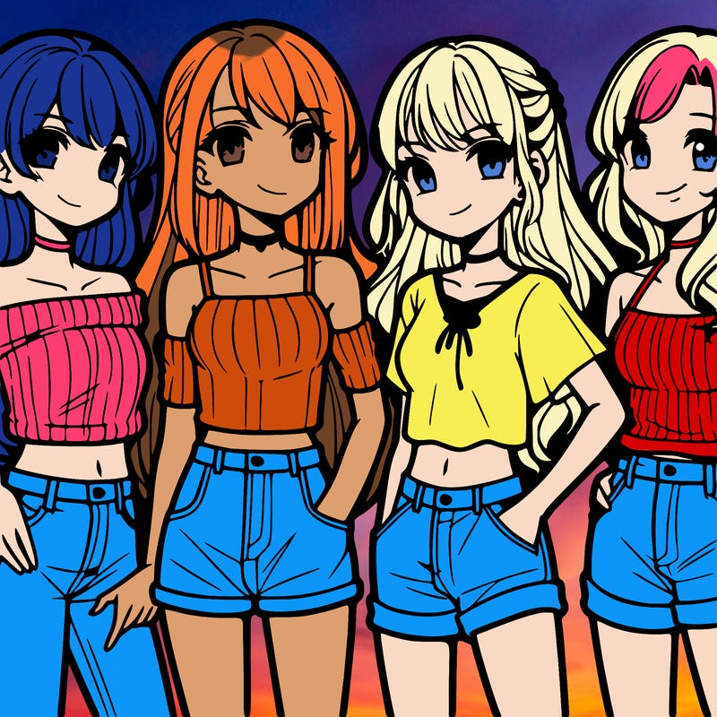 teen manga girls group of 4