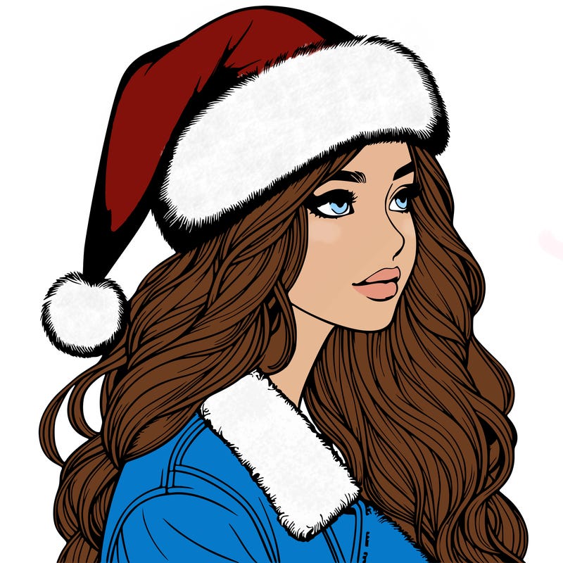 realistic girl in santa hat