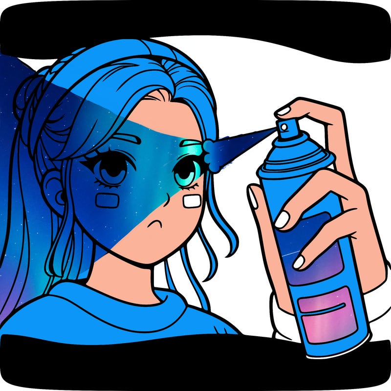 a girl spray painting her face realistic