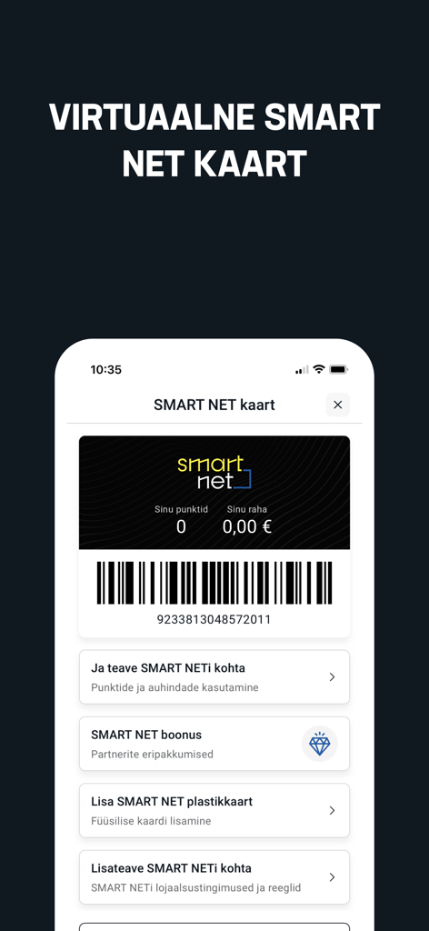 Cartão de fidelidade Digital Smart Net dentro da aplicação de compras móvel Krauta