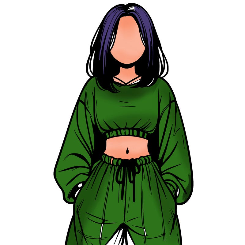 realistic girl faceless with baggy pants and a crop top
