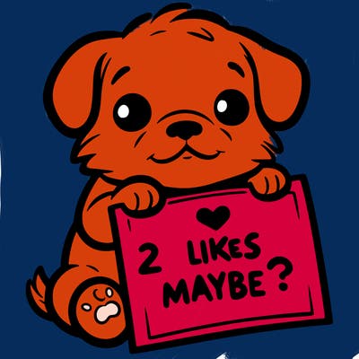 a puppy holding a sign that says 2 likes maybe?