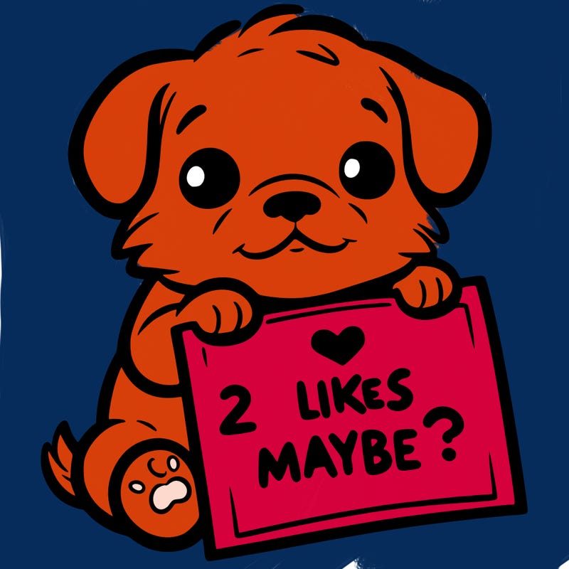 a puppy holding a sign that says 2 likes maybe?