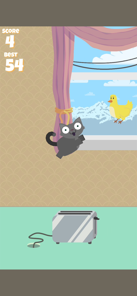 A cartoon cat named Crackers jumping through a room after being launched from a toaster.