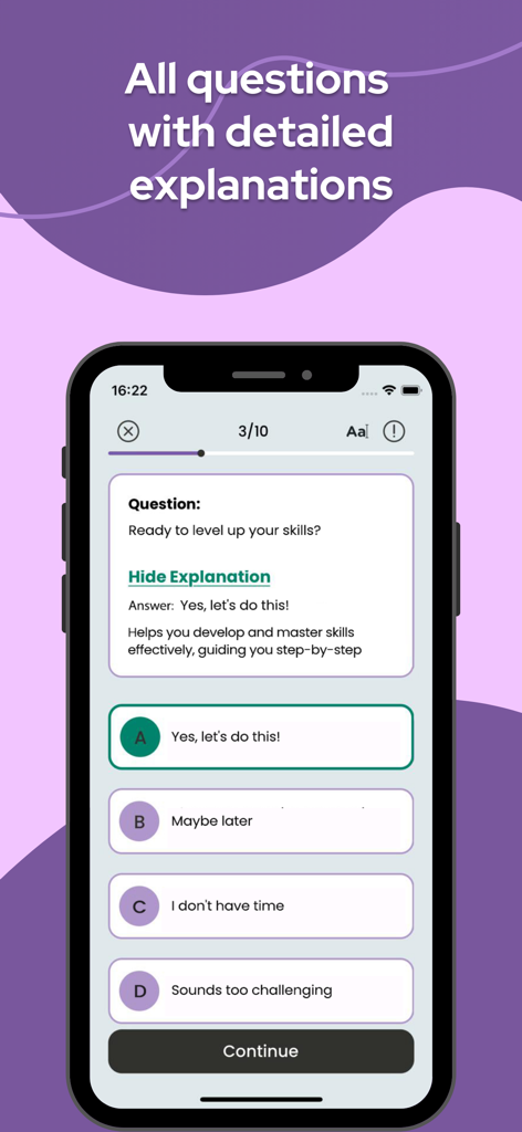 A practice question interface with detailed answer explanations in the NSCA CSCS Exam Prep app.