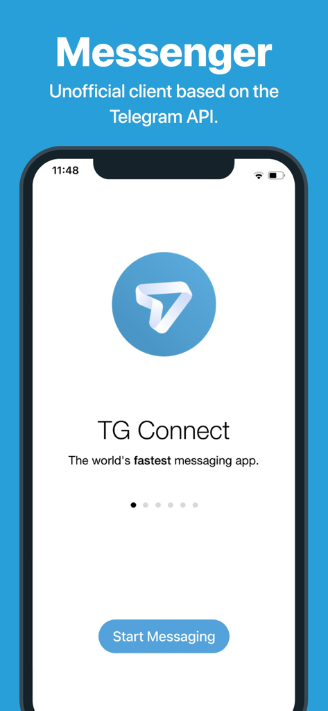 TG Connect - TG Connect messaging app welcome screen on a smartphone showing the start messaging button
