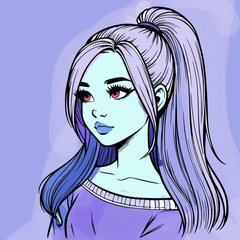 realistic girl with a high ponytail