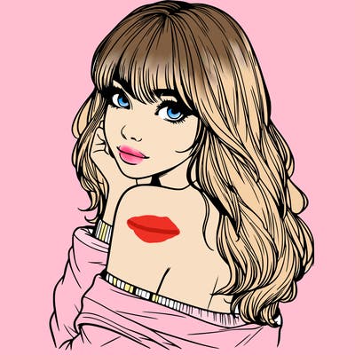 realistic girl with bangs looking over her shoulder