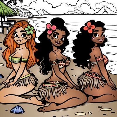 polynesian girls at the beach