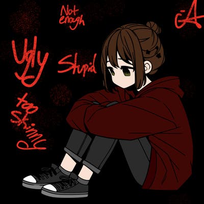 sad anime girl sitting alone