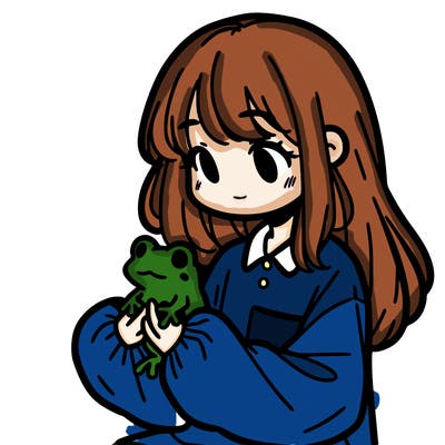 girl with long hair and a oversized shirt. and she is holding a frog