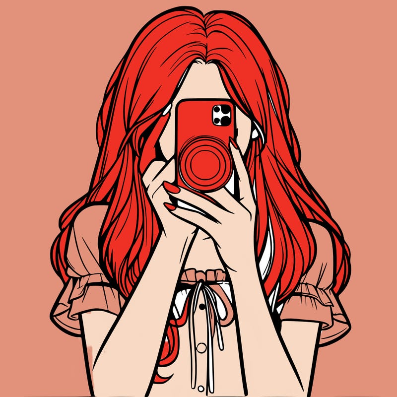 a realistic girl holding her phone taking pictures