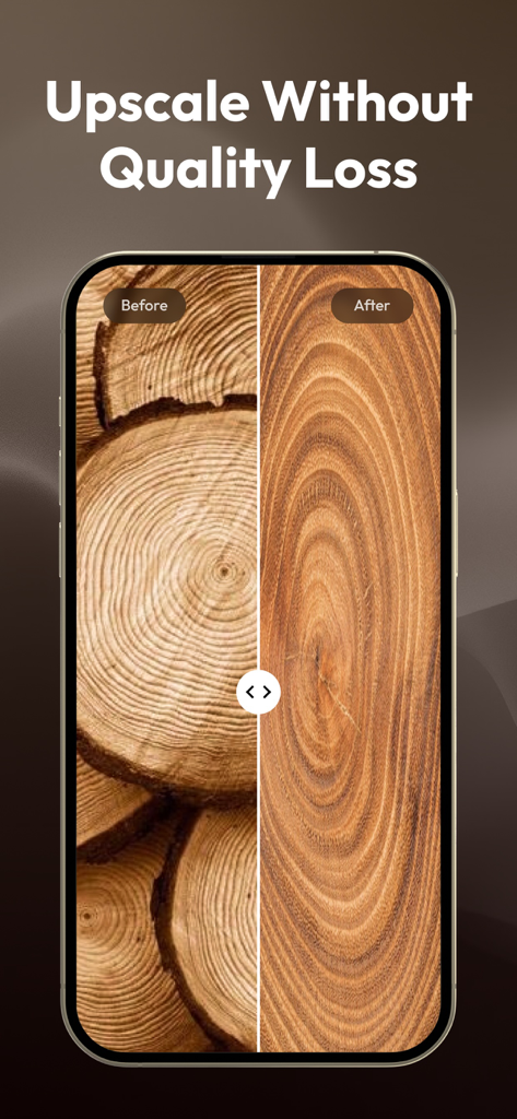 Comparación antes y después de la textura de grano de madera ampliada con Refino AI