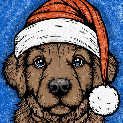 realistic dog with a christmas hat