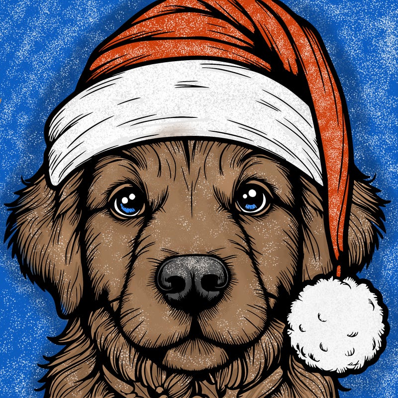 realistic dog with a christmas hat